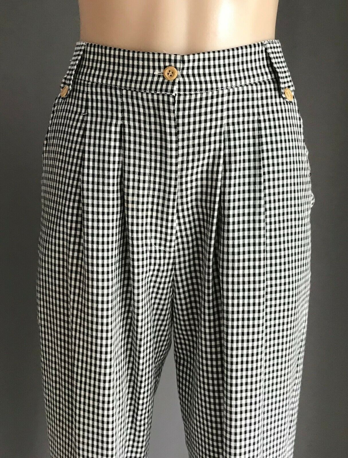 Ladies Size 10 Pants PICKERING High Waist Black White Gingham Elastic Back Retro