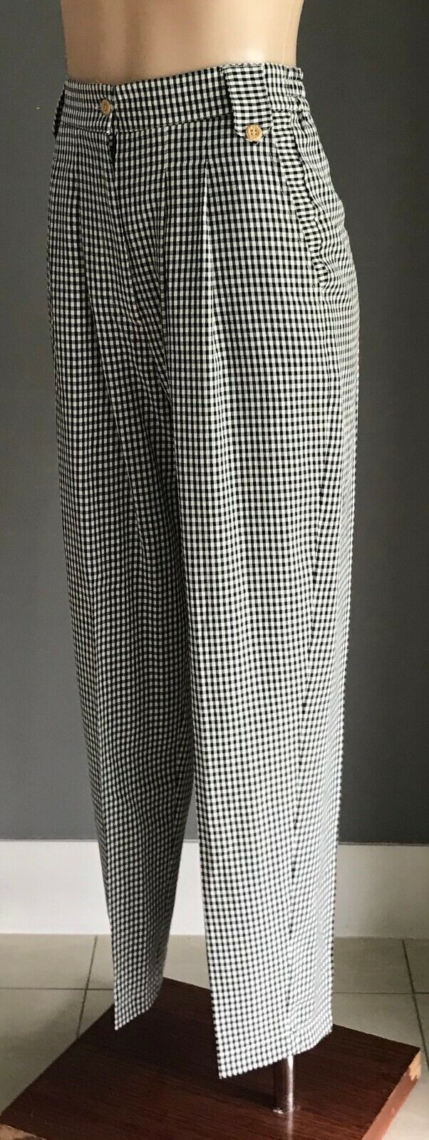 Ladies Size 10 Pants PICKERING High Waist Black White Gingham Elastic Back Retro