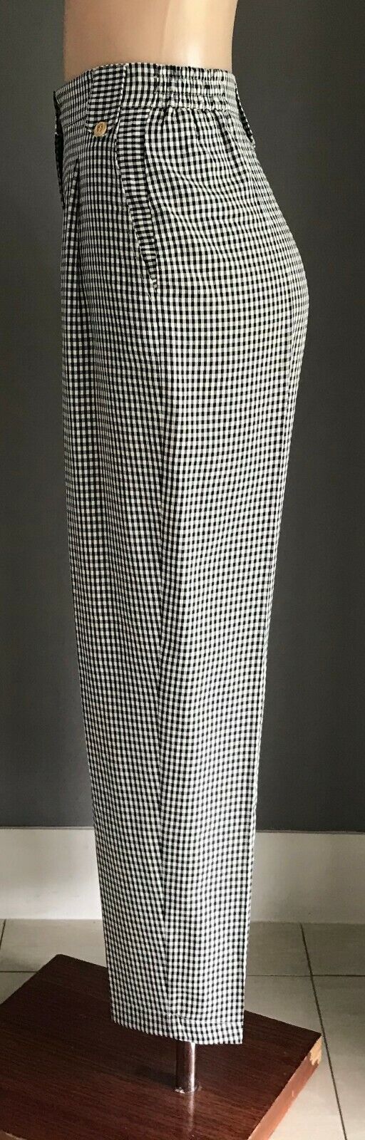 Ladies Size 10 Pants PICKERING High Waist Black White Gingham Elastic Back Retro