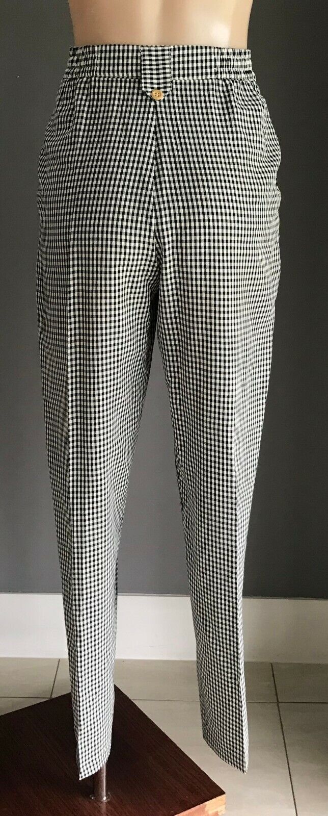 Ladies Size 10 Pants PICKERING High Waist Black White Gingham Elastic Back Retro