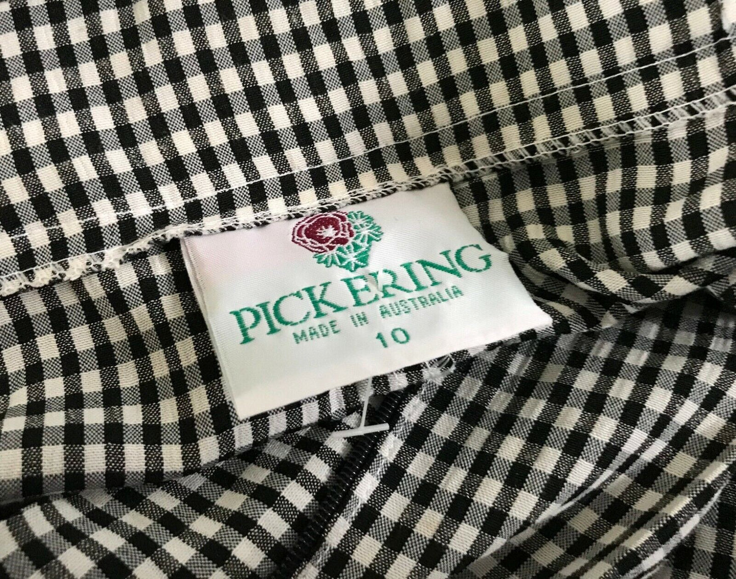 Ladies Size 10 Pants PICKERING High Waist Black White Gingham Elastic Back Retro