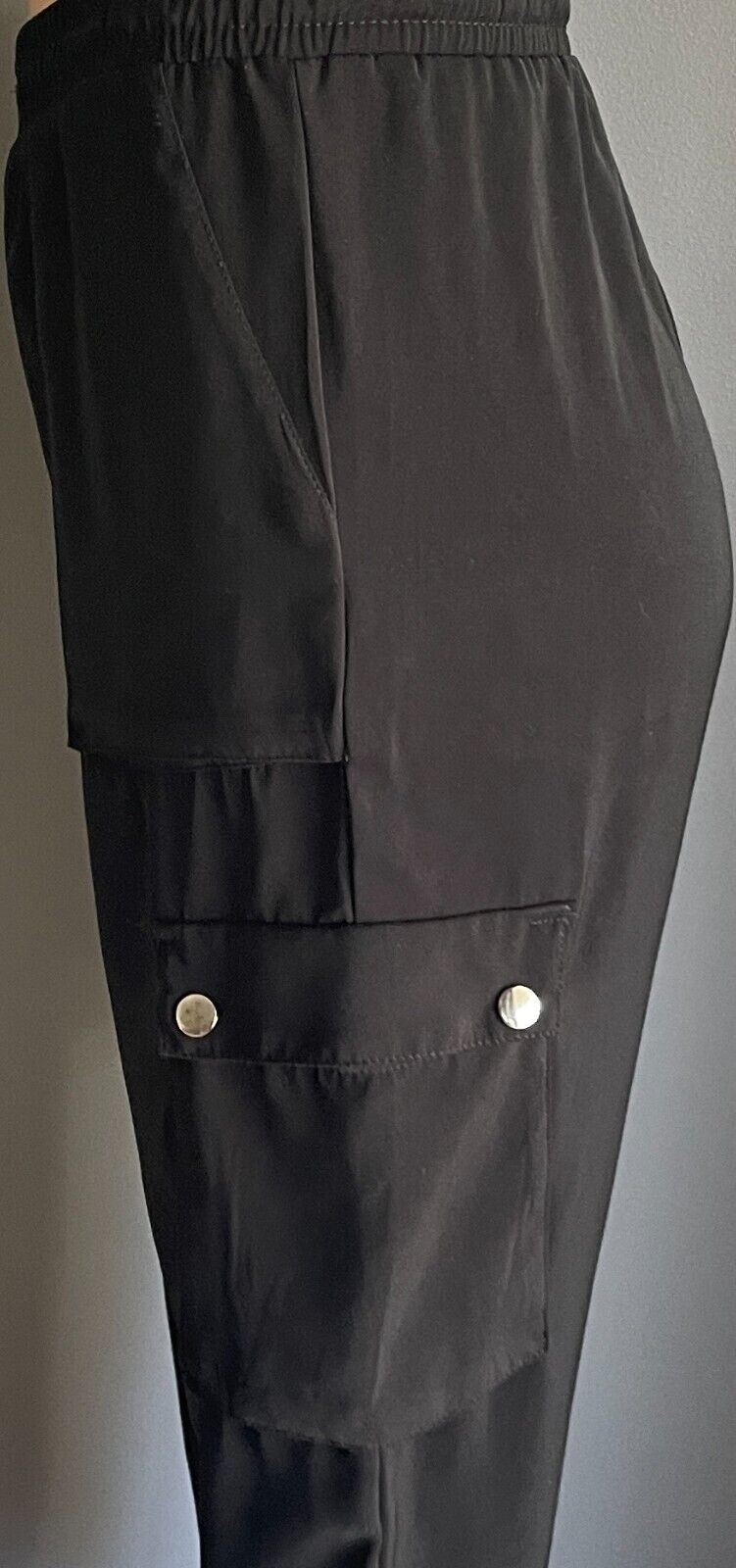 Ladies Size 10 Pants SILVER WISHES Cargo Black Elastic Waist Tapered Cuff Leg