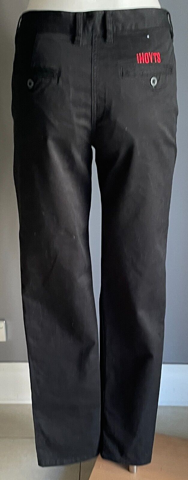 Ladies Size S 8 Pants CARGO CREW Black Skinny Leg Long "Hoyts" Logo At Back