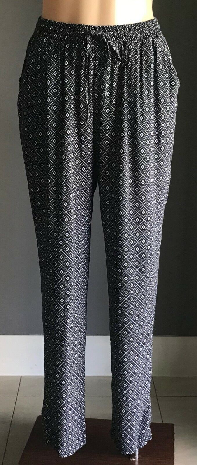 ED.IT.ED Blue Black White Geo Elastic Waist Tapered Harem Ladies Size 10 Pants