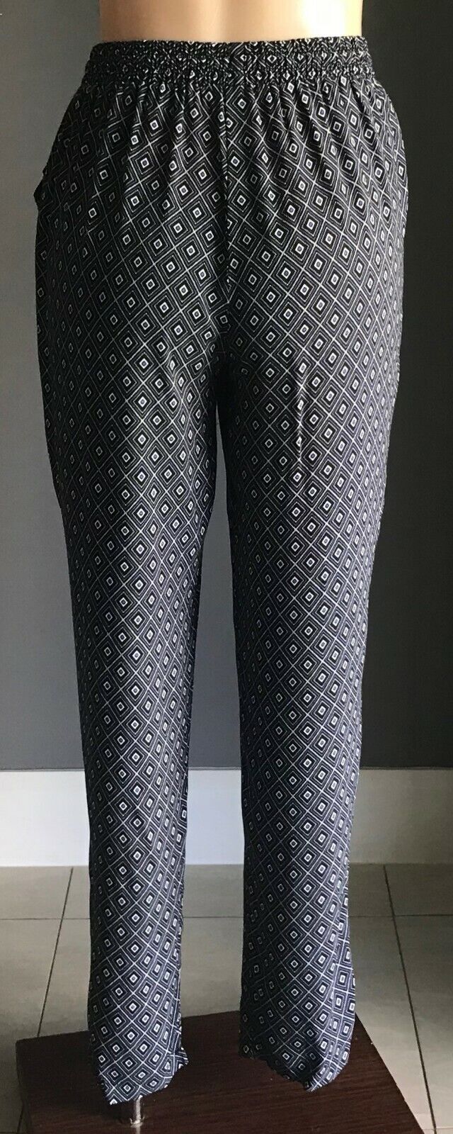 ED.IT.ED Blue Black White Geo Elastic Waist Tapered Harem Ladies Size 10 Pants