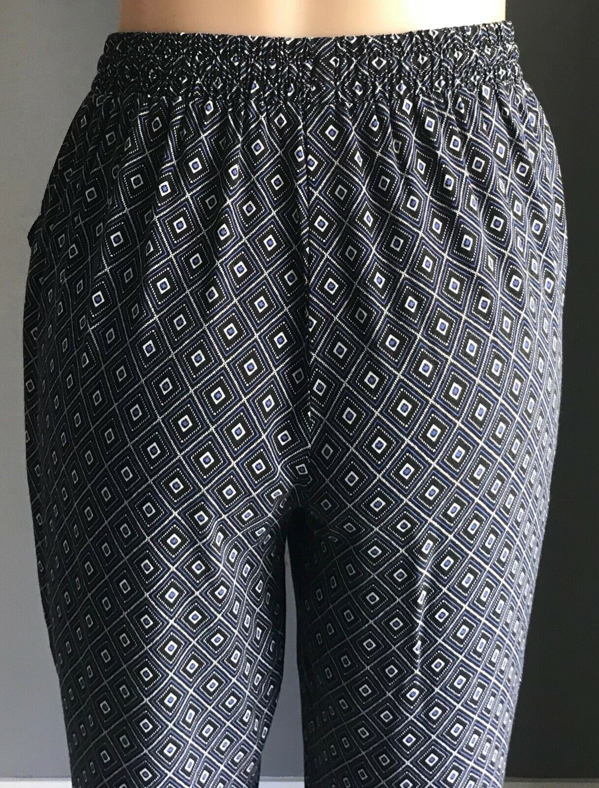 ED.IT.ED Blue Black White Geo Elastic Waist Tapered Harem Ladies Size 10 Pants