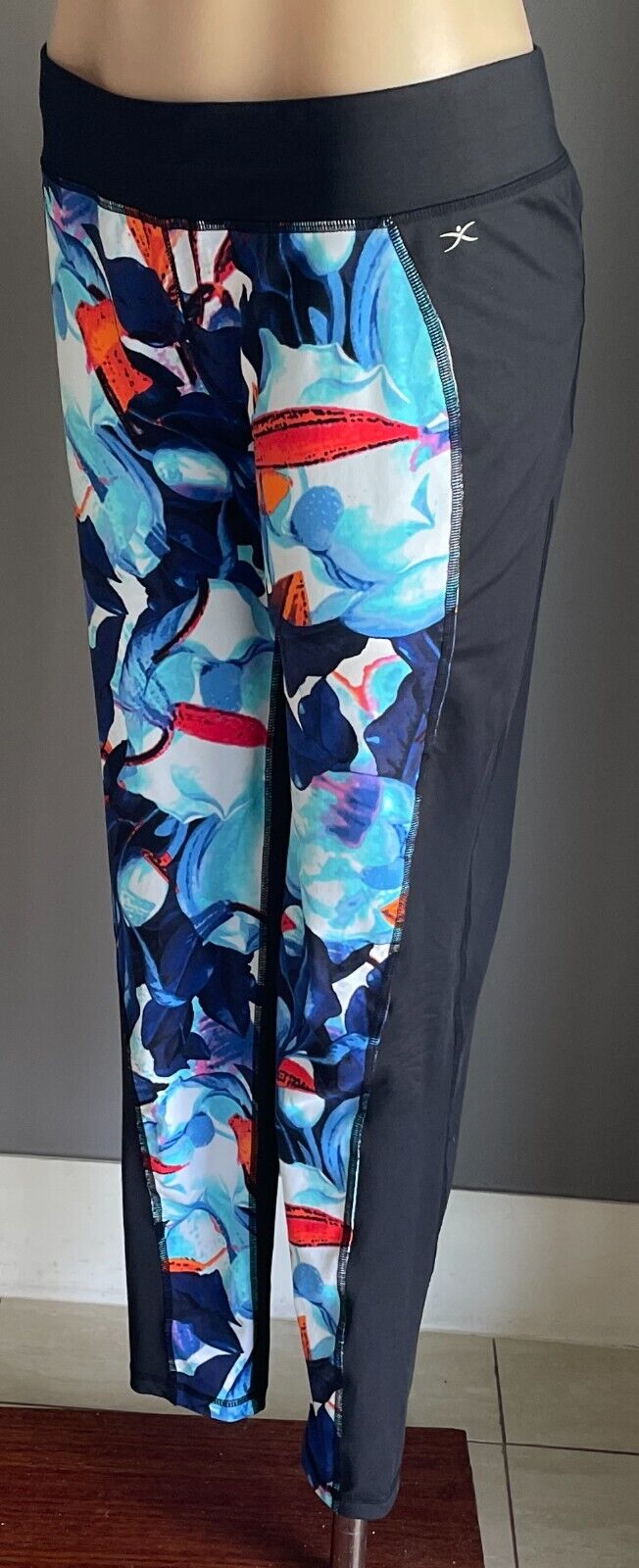 Leggings ASANA Train Full Length Black & Floral Size 16 Moisture Wicking NEW