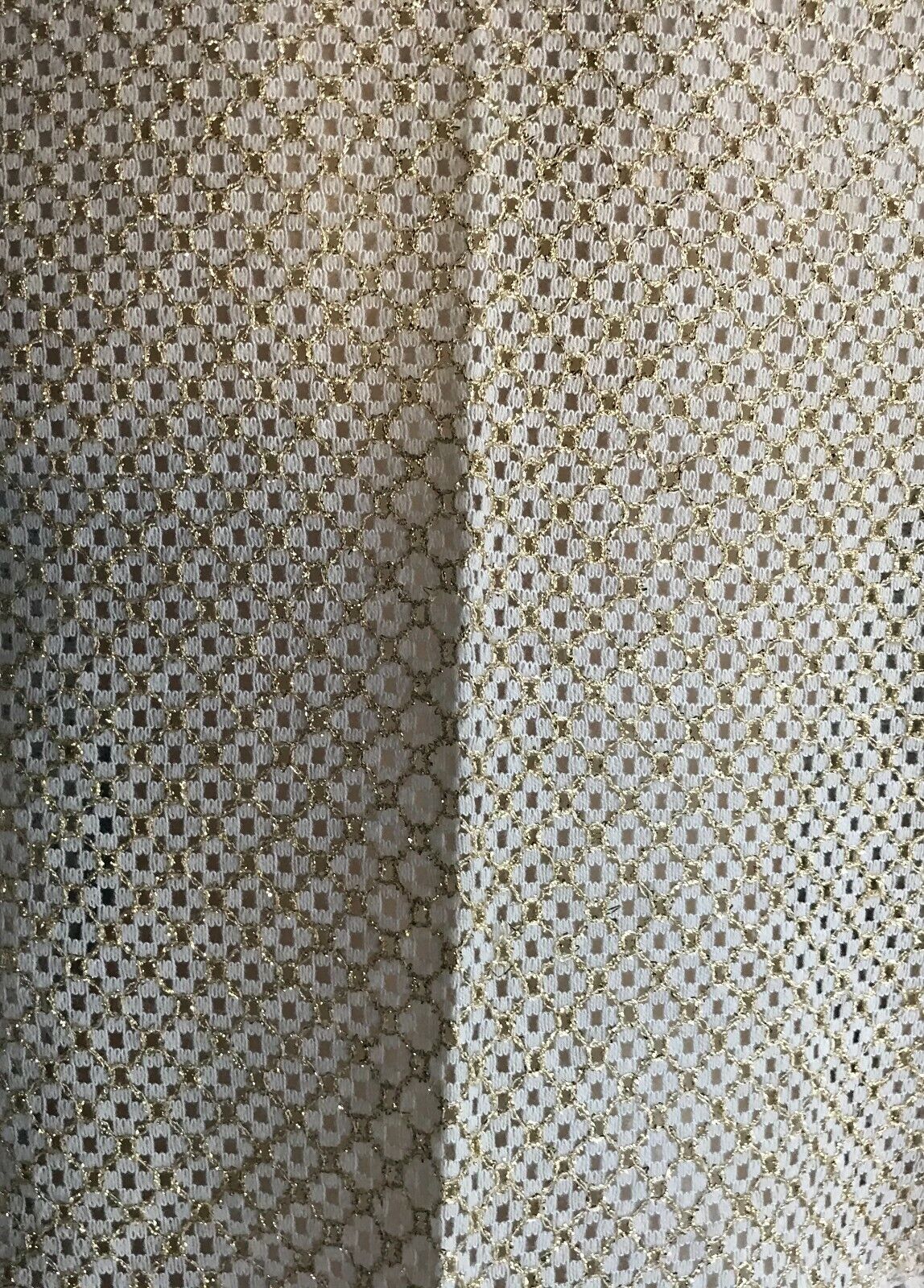 New Vintage White Lace & Gold Thread Shawl w White & Gold Fringe Trim Wrap
