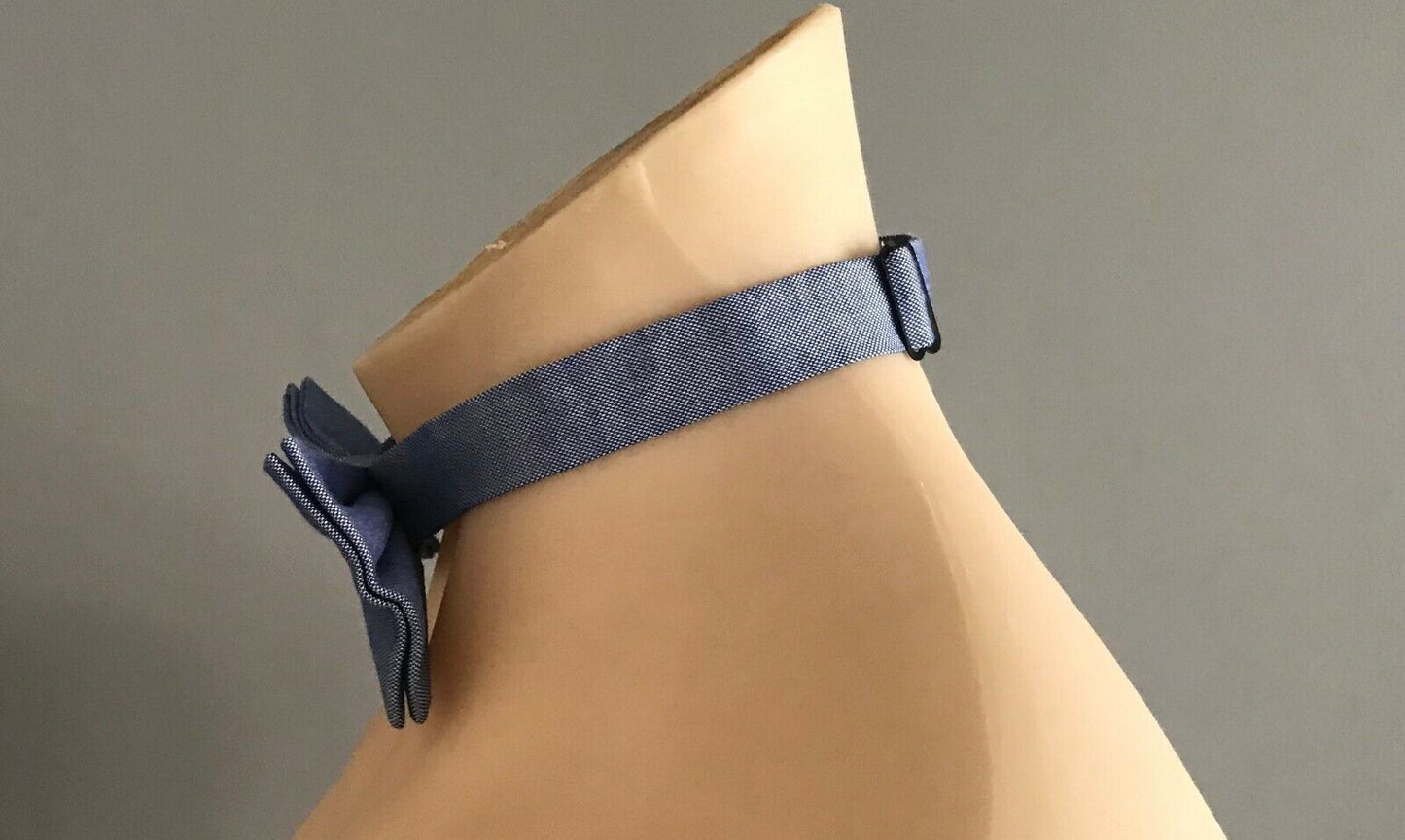 Mens Neck Bow Tie Classic Blue Cotton Pre-Tied Adjustable Bow Tie