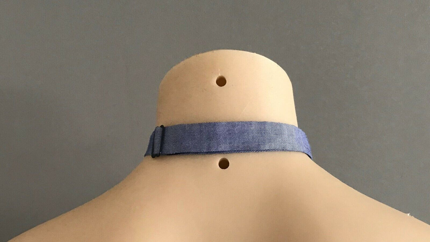 Mens Neck Bow Tie Classic Blue Cotton Pre-Tied Adjustable Bow Tie