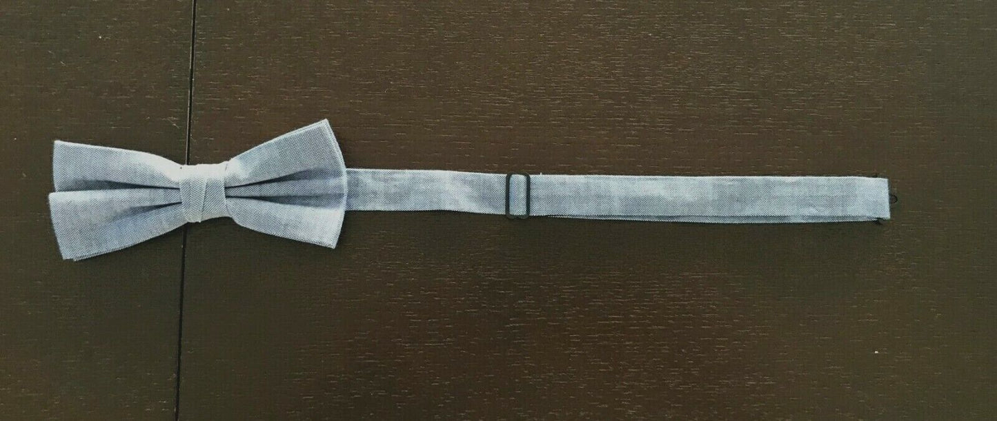Mens Neck Bow Tie Classic Blue Cotton Pre-Tied Adjustable Bow Tie