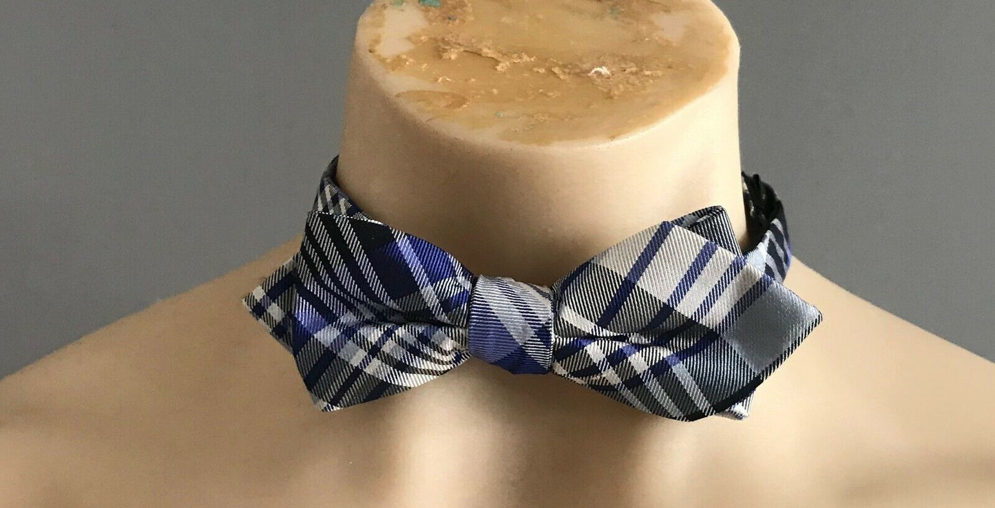 Mens DAVID JONES BowTie Blue Black Grey White Check Pre-Tied Adjustable Bow Tie