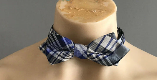 Mens DAVID JONES BowTie Blue Black Grey White Check Pre-Tied Adjustable Bow Tie