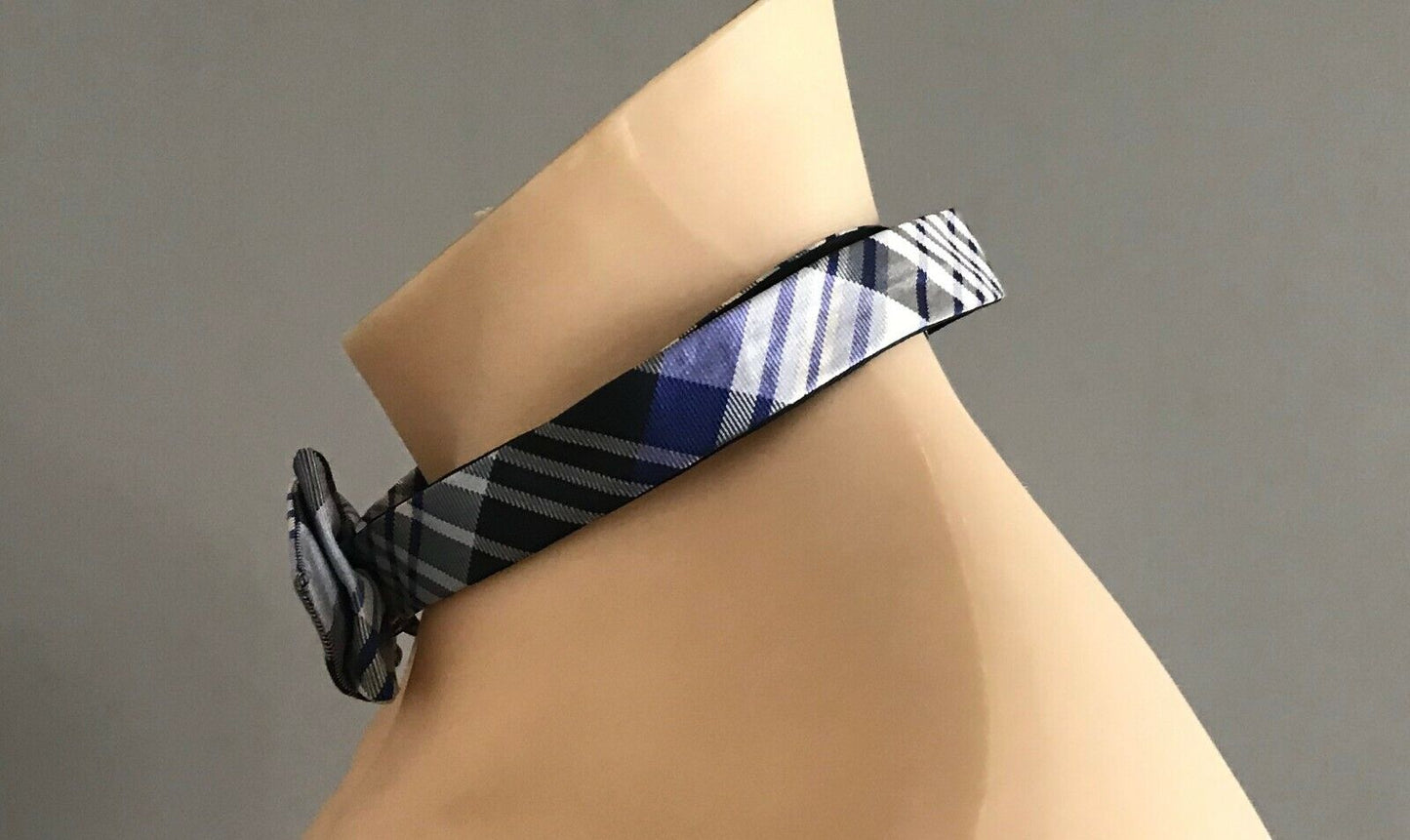 Mens DAVID JONES BowTie Blue Black Grey White Check Pre-Tied Adjustable Bow Tie