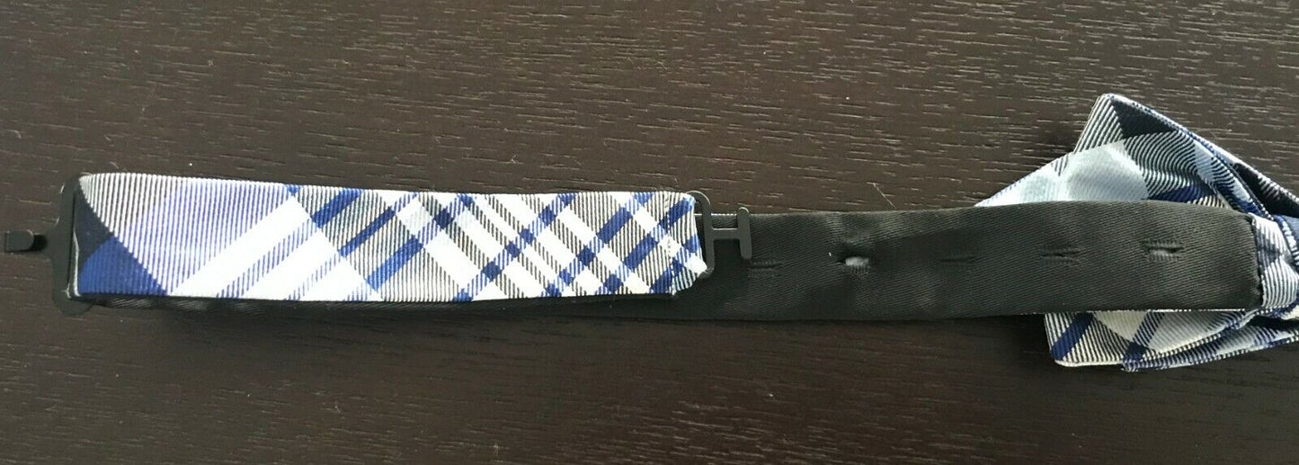 Mens DAVID JONES BowTie Blue Black Grey White Check Pre-Tied Adjustable Bow Tie