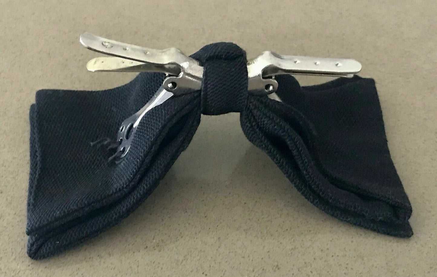 Vintage Mens CLIP ON BOW TIE Classic Black Pre-tied (2) Formal Dressy Wedding