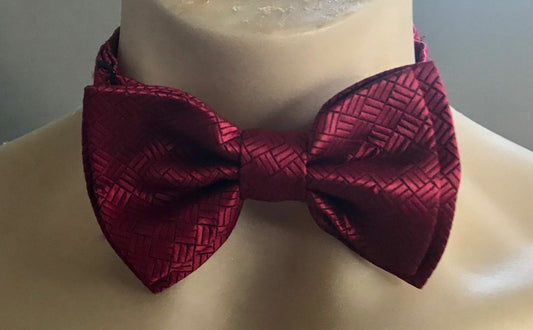 Mens Pre-tied Bow Tie Retro Classic Maroon Geometric Jacquard Print Fabric