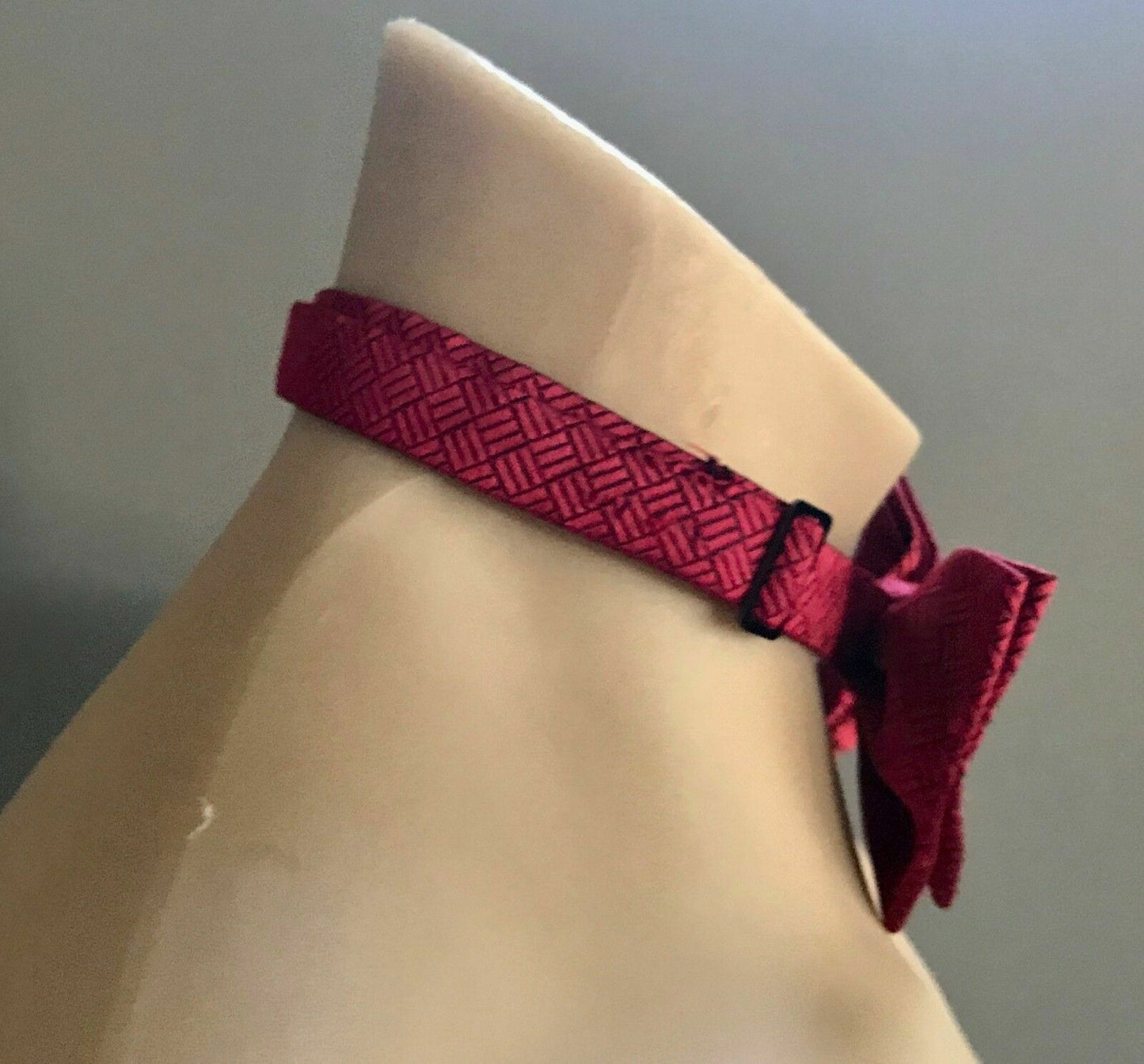 Mens Pre-tied Bow Tie Retro Classic Maroon Geometric Jacquard Print Fabric
