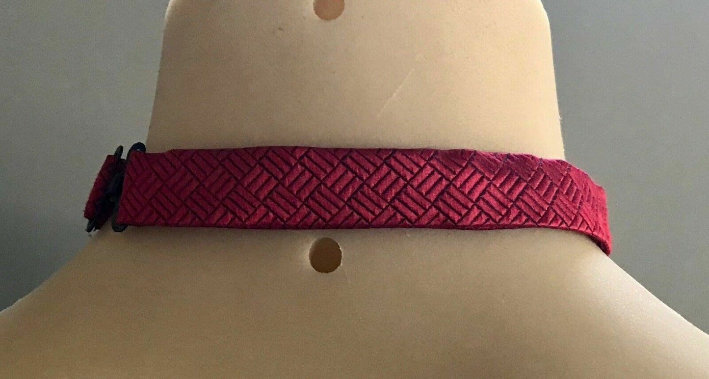 Mens Pre-tied Bow Tie Retro Classic Maroon Geometric Jacquard Print Fabric