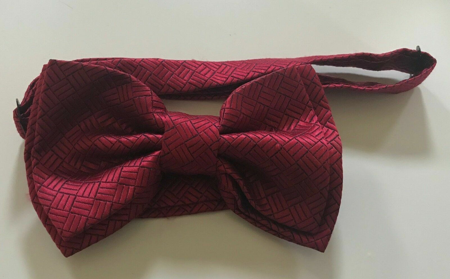 Mens Pre-tied Bow Tie Retro Classic Maroon Geometric Jacquard Print Fabric