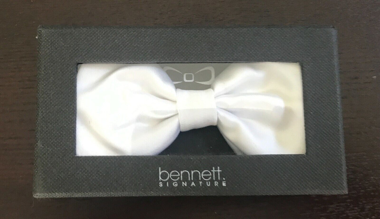 RON BENNETT Classic Mens White Pre-Tied Adjustable Neck Bow Tie