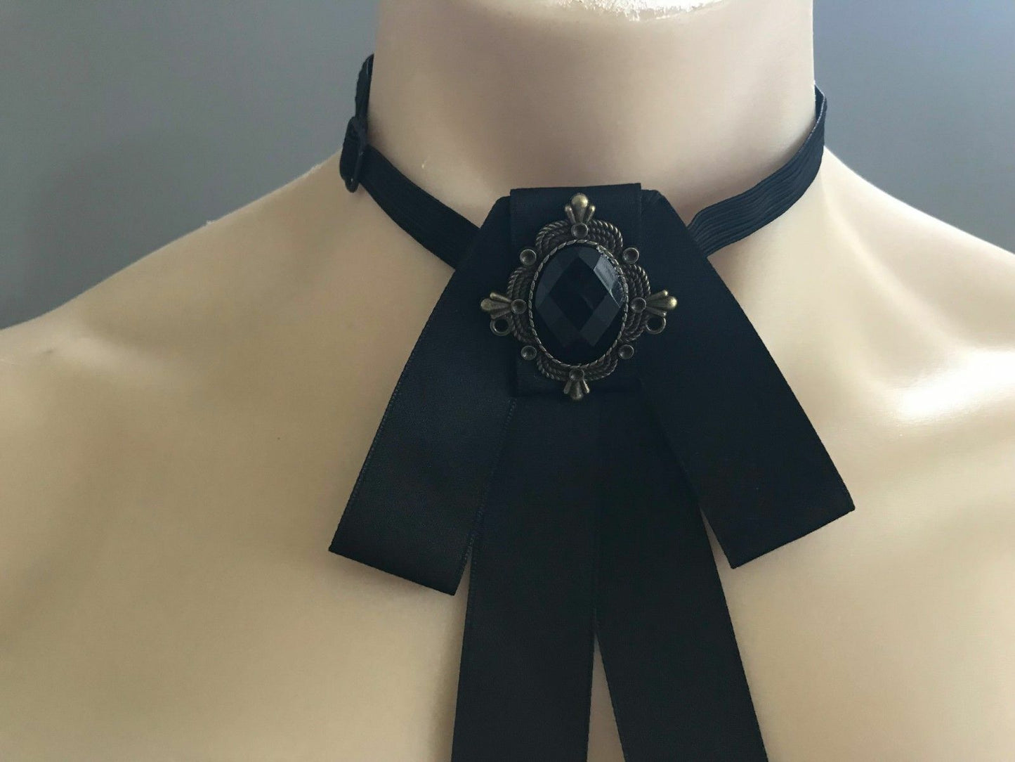 Mens BOW TIE Rhinestone Trim Black Ribbon Pre-tied & Adjustable Neck NEW Unique