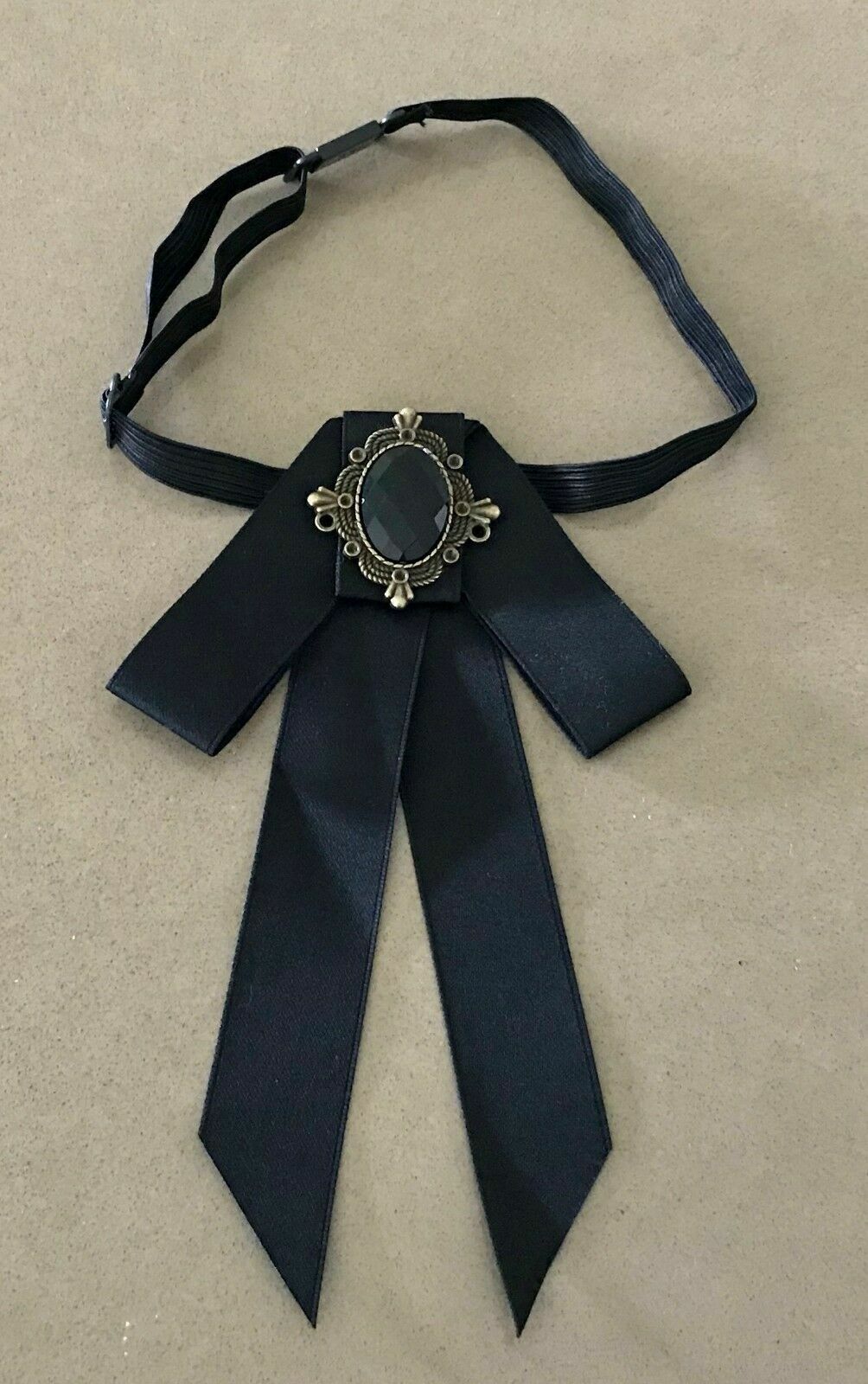 Mens BOW TIE Rhinestone Trim Black Ribbon Pre-tied & Adjustable Neck NEW Unique