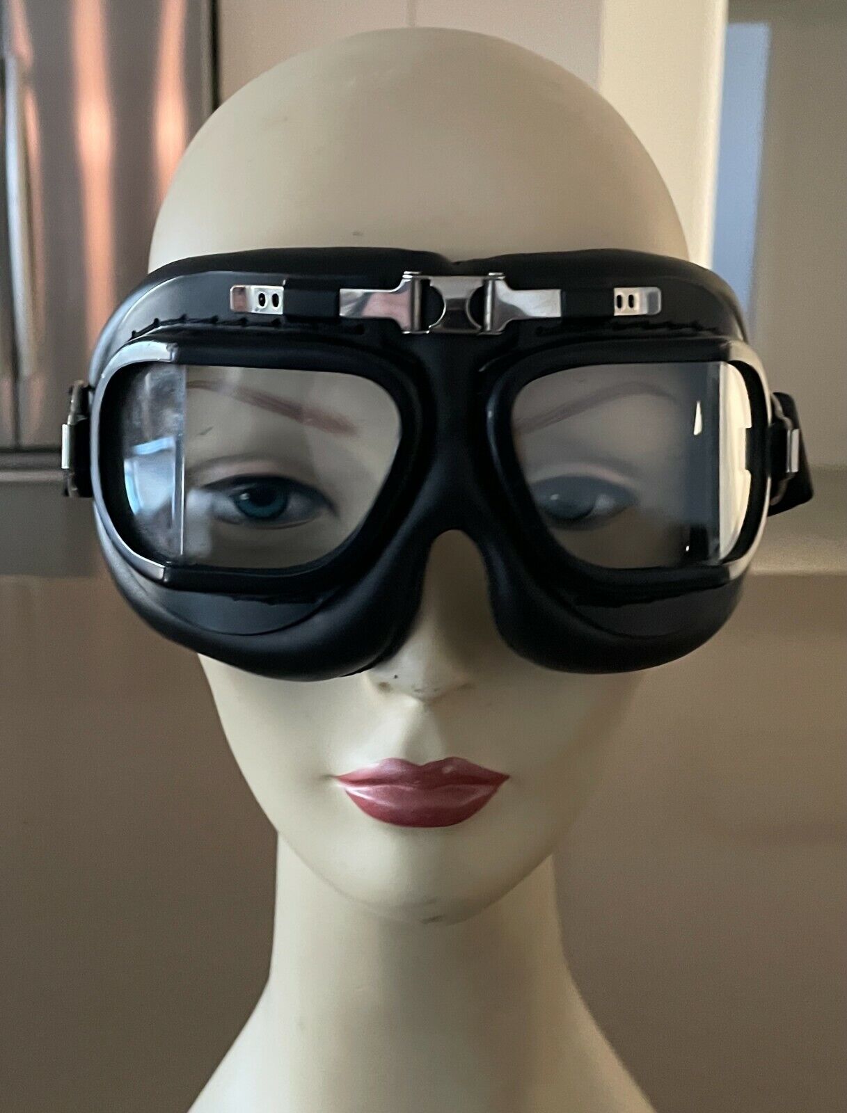 Vintage GOGGLES Red Baron Flying Adjustable Black Old Style Unisex NEW