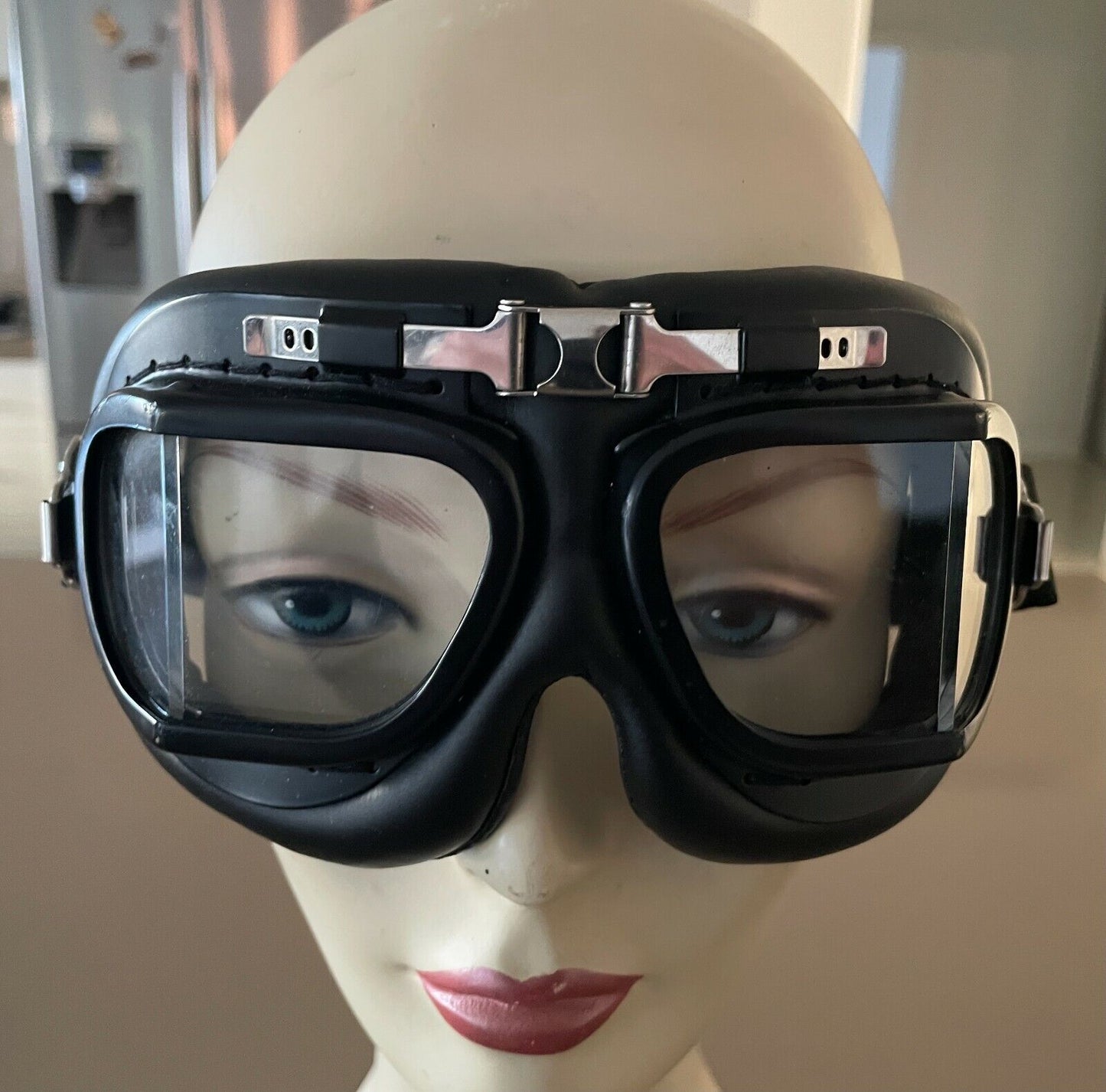 Vintage GOGGLES Red Baron Flying Adjustable Black Old Style Unisex NEW
