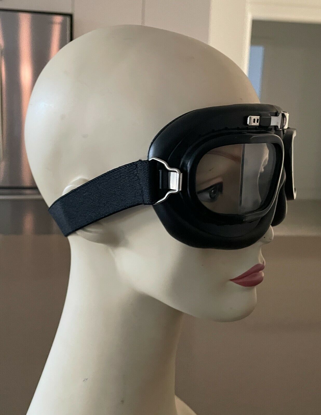 Vintage GOGGLES Red Baron Flying Adjustable Black Old Style Unisex NEW