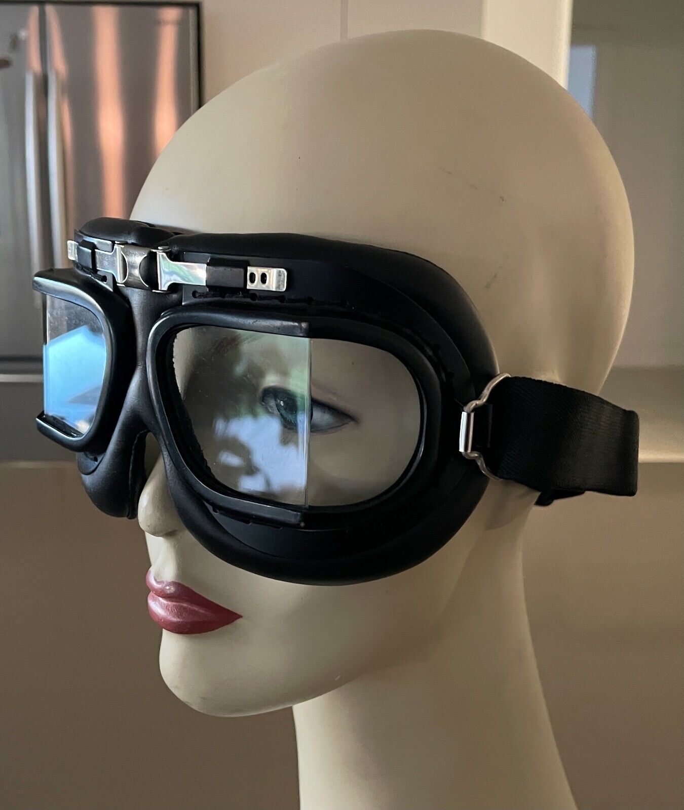 Vintage GOGGLES Red Baron Flying Adjustable Black Old Style Unisex NEW