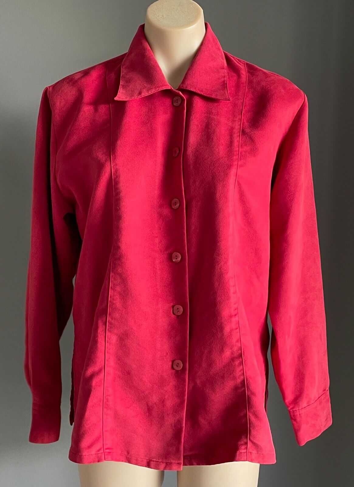 Vintage CENTRAL DEPOT Button Front Shirt Red Microsuede Long Sleeve Size 14