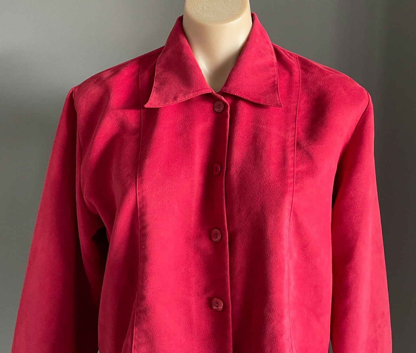 Vintage CENTRAL DEPOT Button Front Shirt Red Microsuede Long Sleeve Size 14