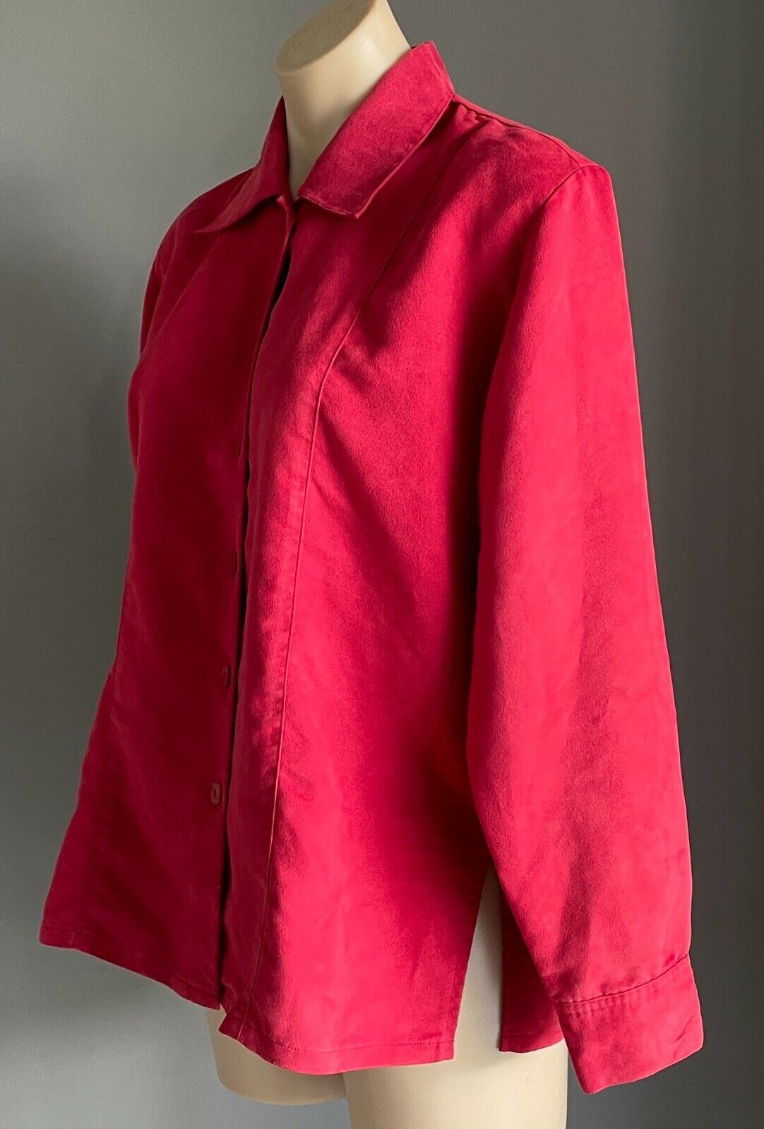 Vintage CENTRAL DEPOT Button Front Shirt Red Microsuede Long Sleeve Size 14
