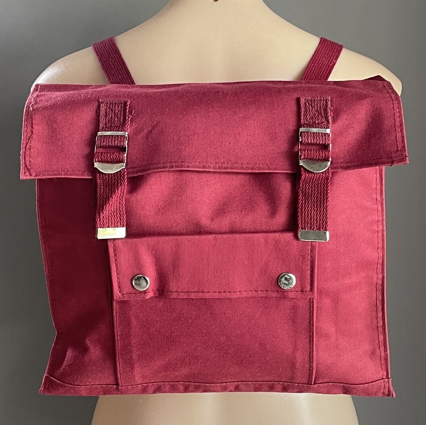 Backpack Maroon Red Square Nylon Canvas Adjustable Straps Silver Hardware NEW