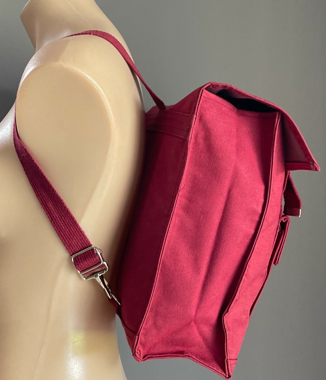 Backpack Maroon Red Square Nylon Canvas Adjustable Straps Silver Hardware NEW