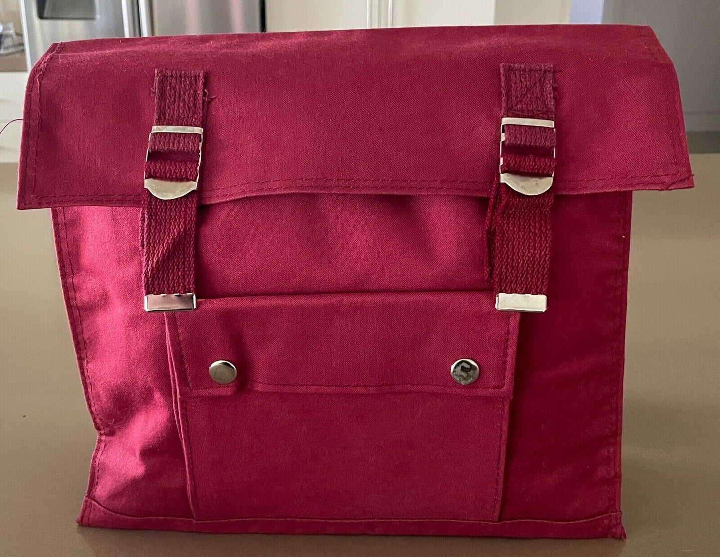 Backpack Maroon Red Square Nylon Canvas Adjustable Straps Silver Hardware NEW