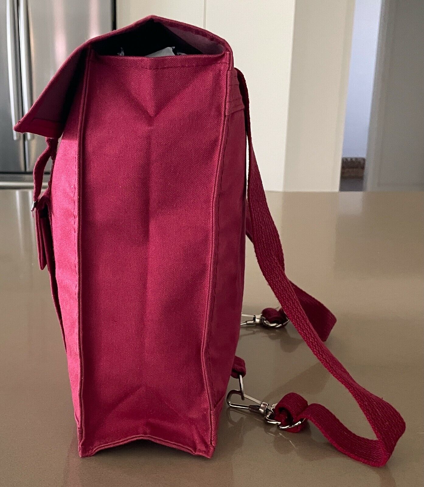 Backpack Maroon Red Square Nylon Canvas Adjustable Straps Silver Hardware NEW