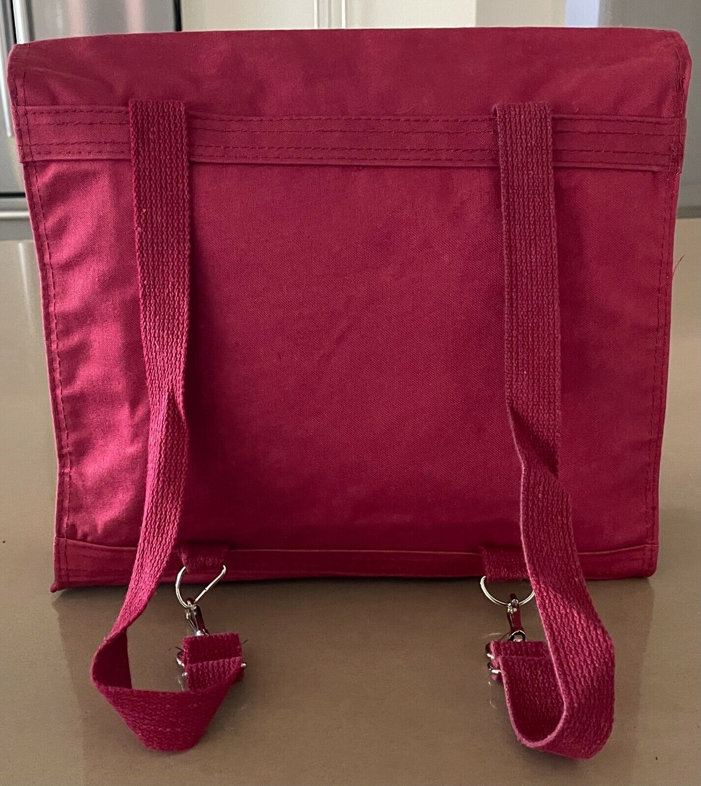 Backpack Maroon Red Square Nylon Canvas Adjustable Straps Silver Hardware NEW