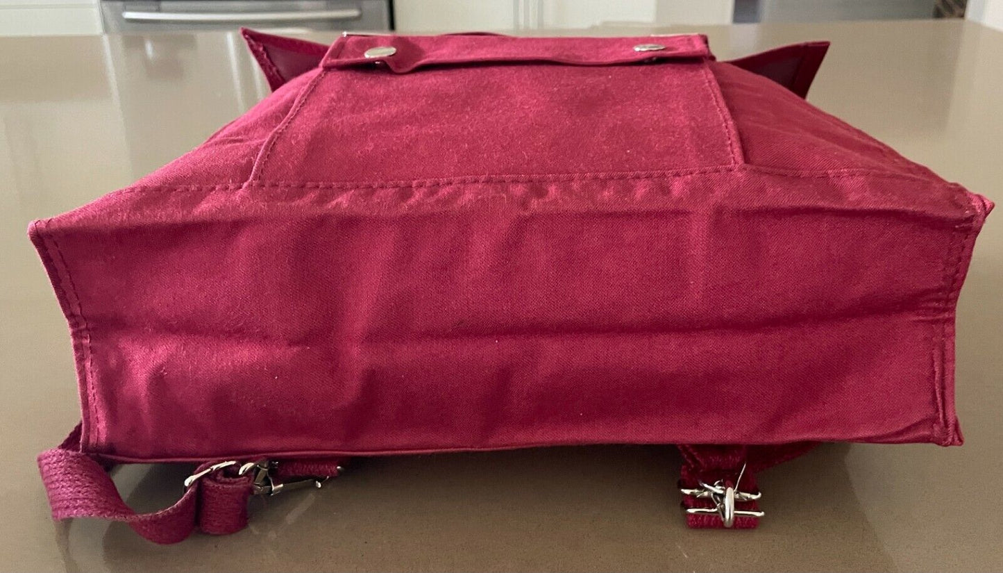Backpack Maroon Red Square Nylon Canvas Adjustable Straps Silver Hardware NEW