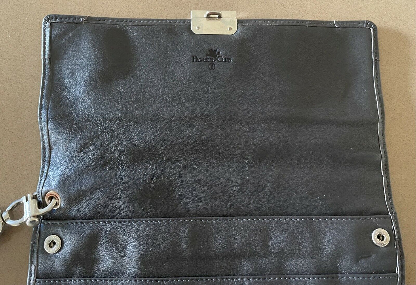 PEGASUS CLUB Man Bag Grey Taupe Leather TriFold Wristlet Travel European NEW