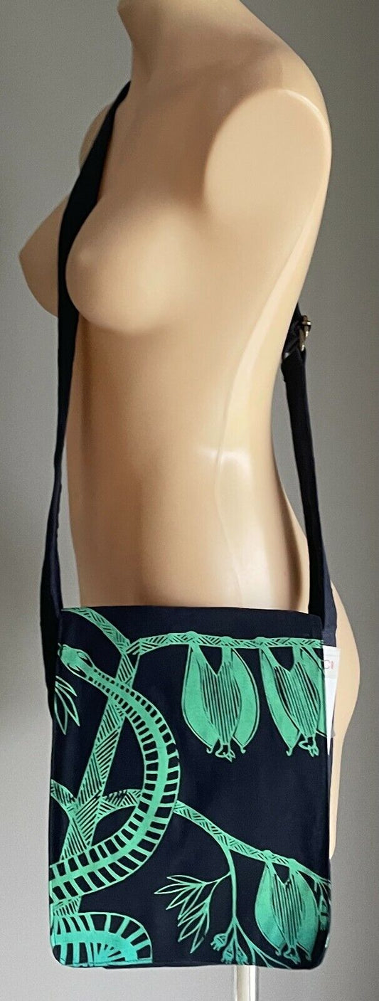 INJALAK ARTS Selina Nadjowh Crossbody Bag Green Navy Blue Hand Printed Indi NEW