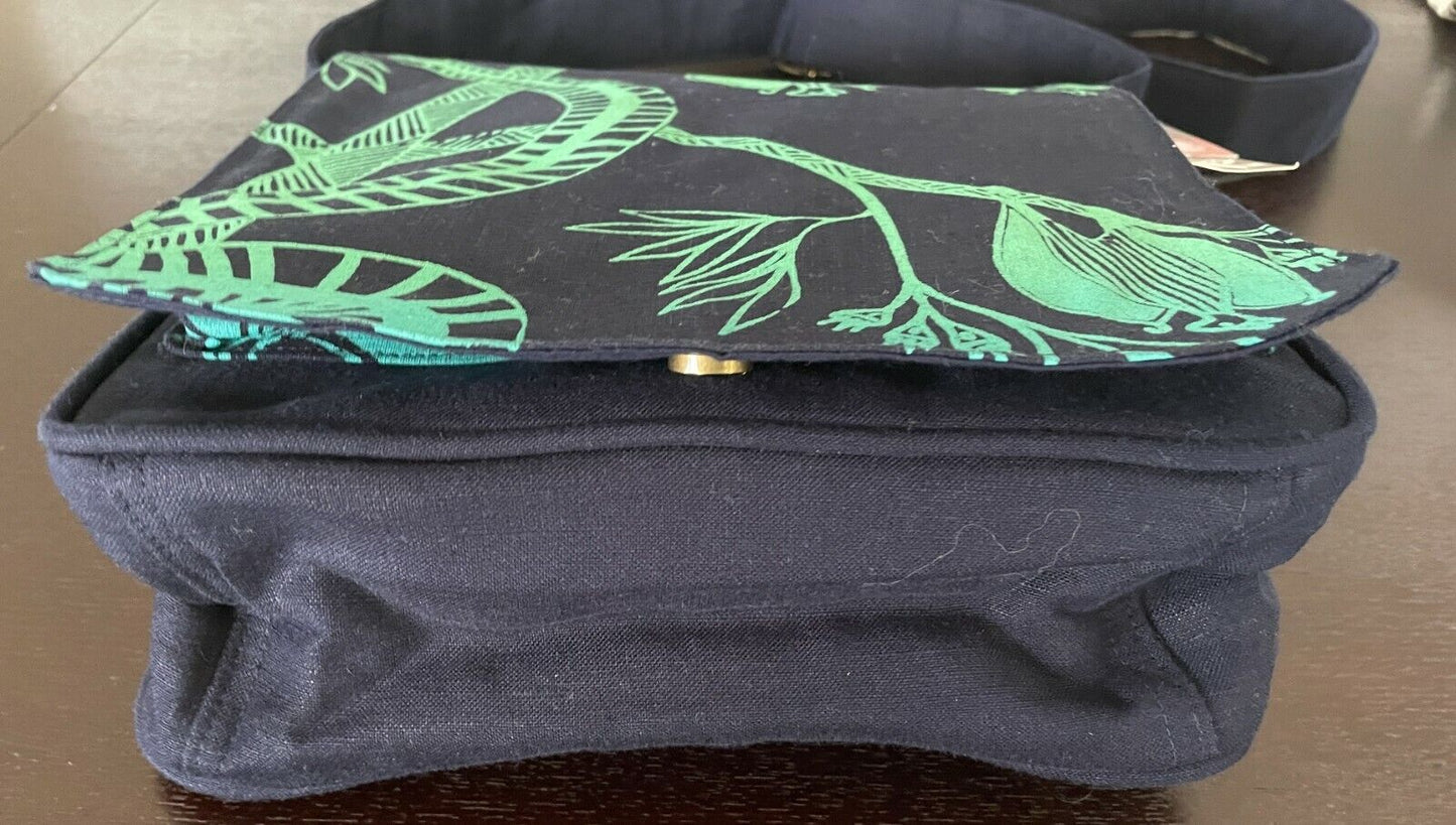 INJALAK ARTS Selina Nadjowh Crossbody Bag Green Navy Blue Hand Printed Indi NEW