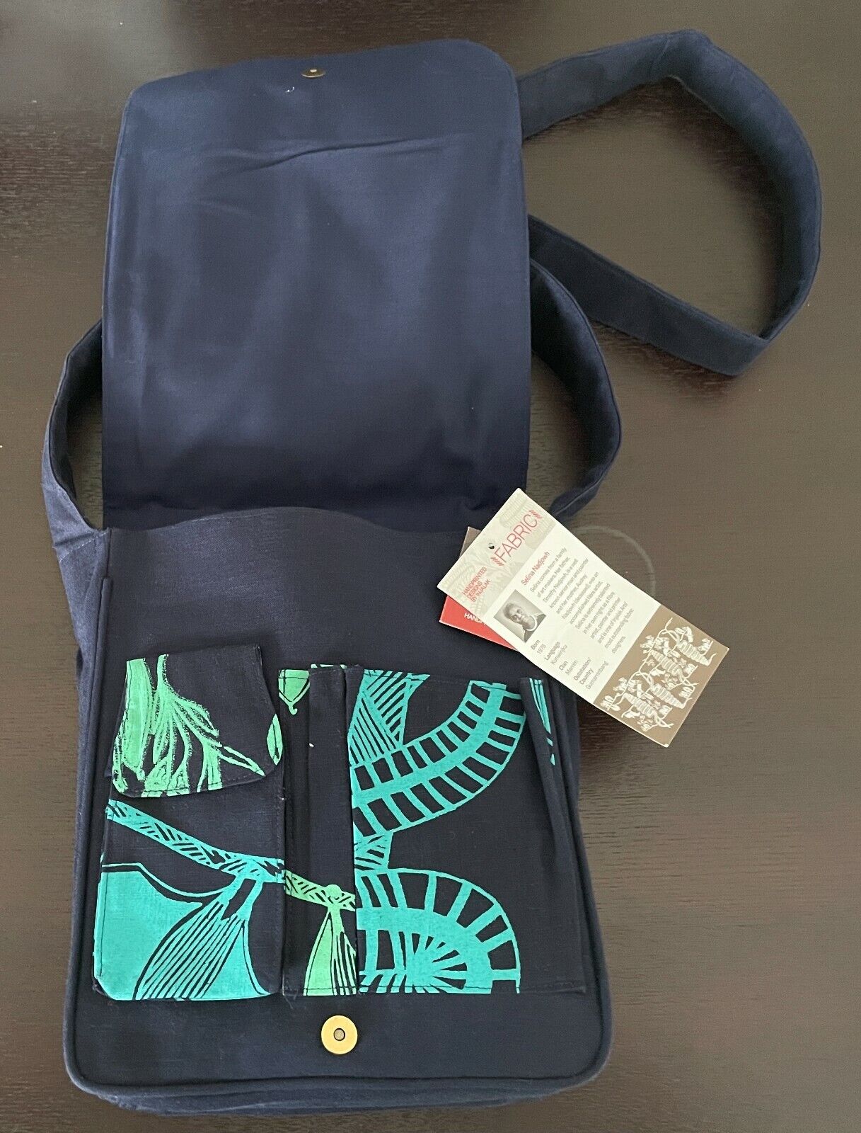 INJALAK ARTS Selina Nadjowh Crossbody Bag Green Navy Blue Hand Printed Indi NEW