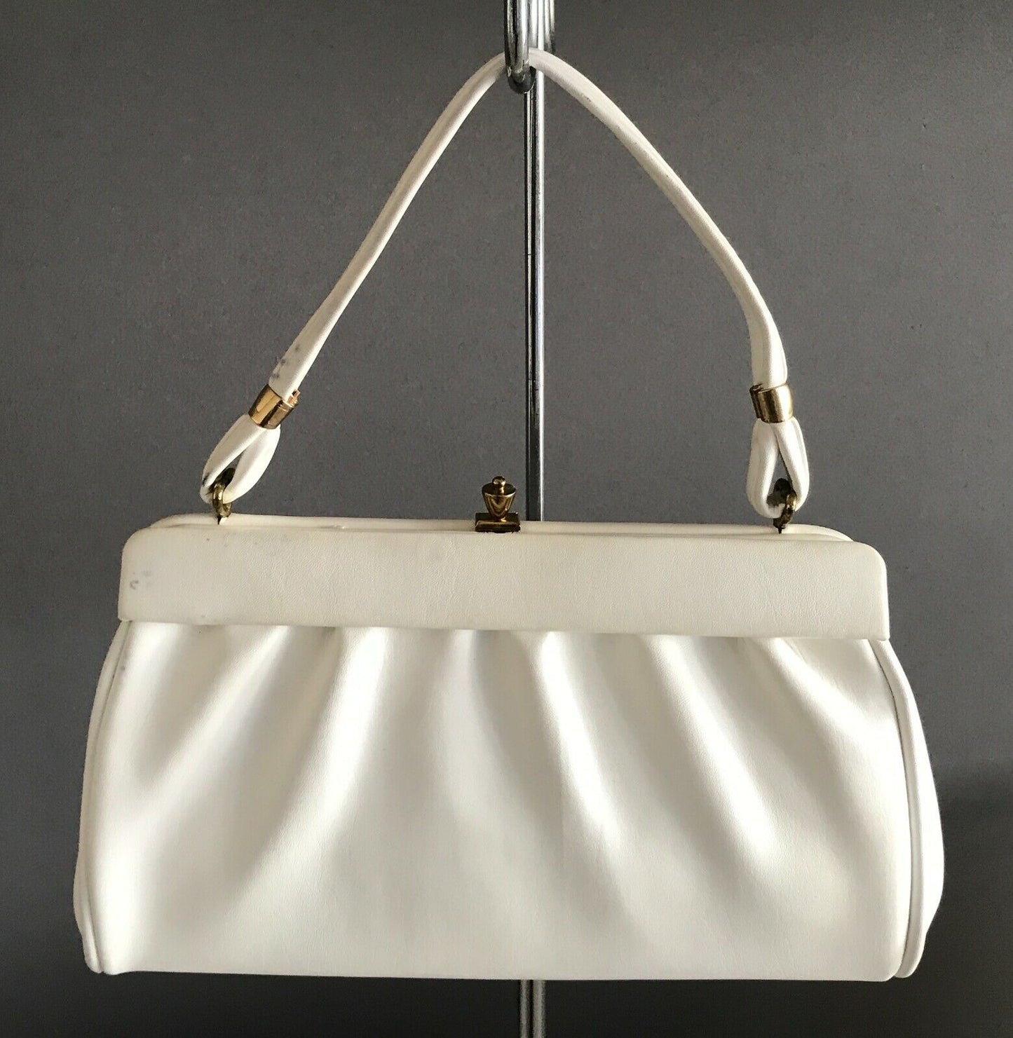 HERMES LEATHERGOODS P/L NSW Handbag White Plastic Vinyl Bag Vintage 1950s