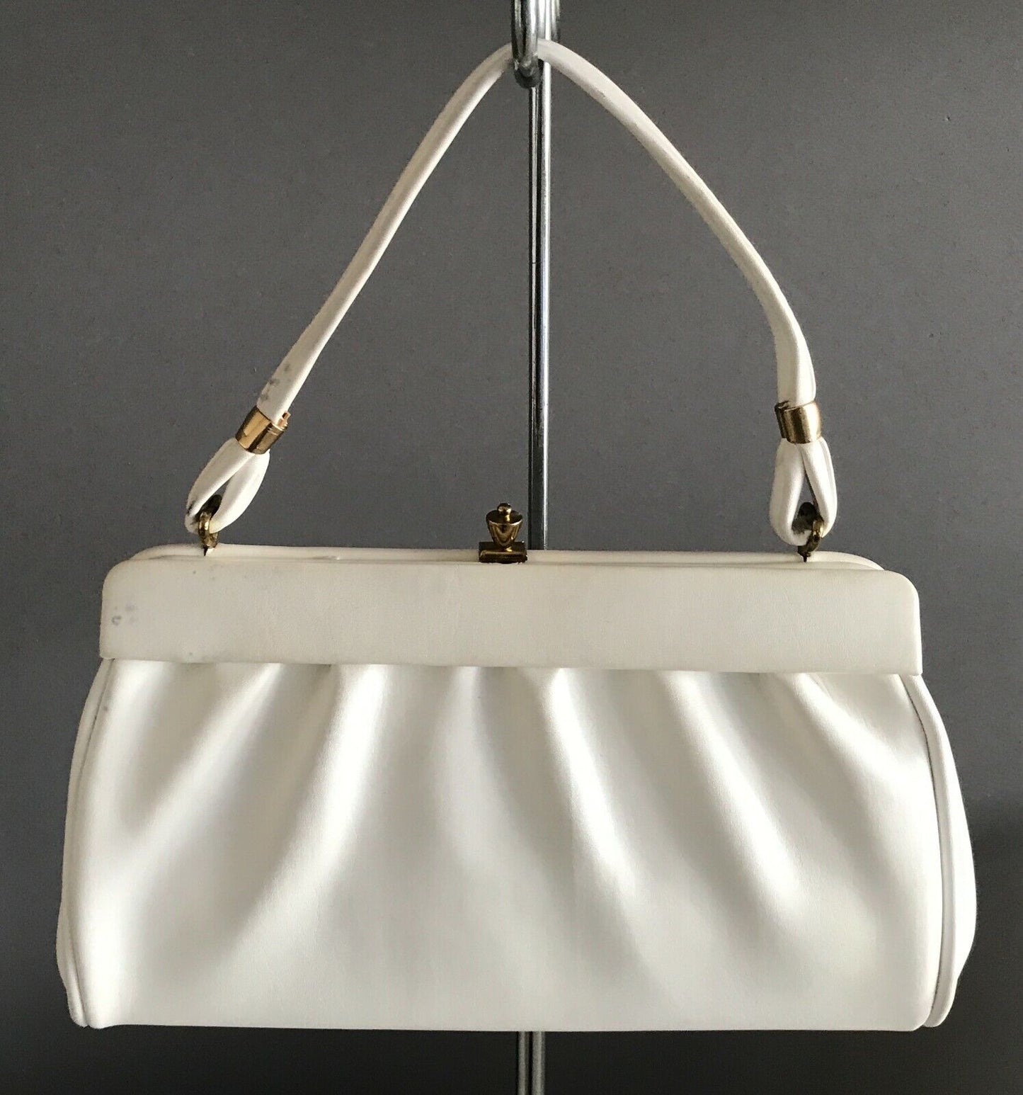 HERMES LEATHERGOODS P/L NSW Handbag White Plastic Vinyl Bag Vintage 1950s