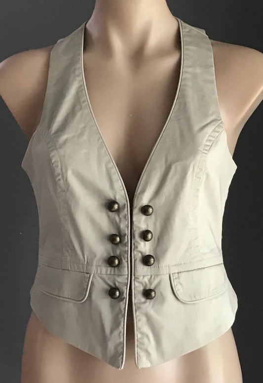 OJAY Vest Waistcoat Beige Sleeveless Fitted Racer Back Buttoned Top Size 10