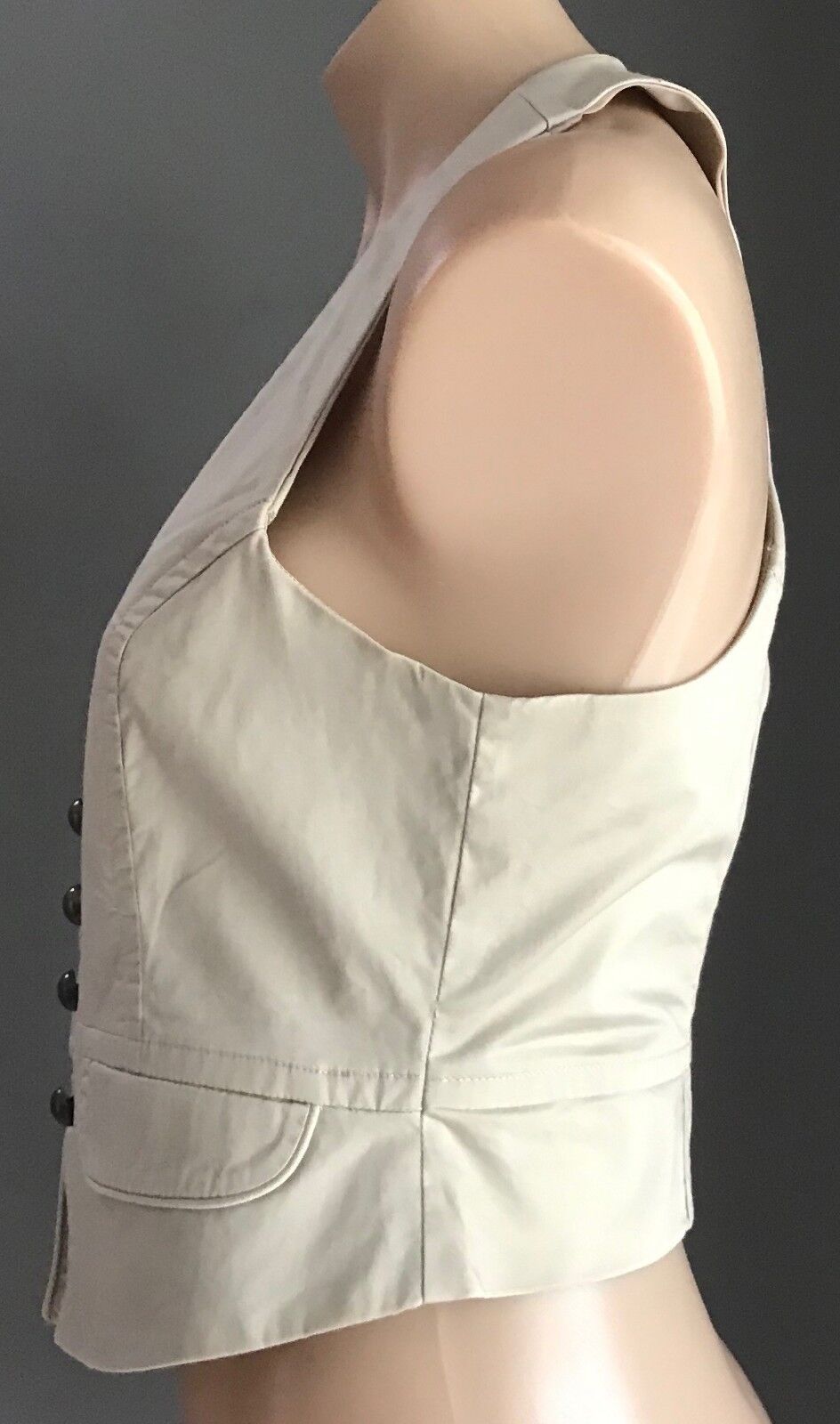 OJAY Vest Waistcoat Beige Sleeveless Fitted Racer Back Buttoned Top Size 10
