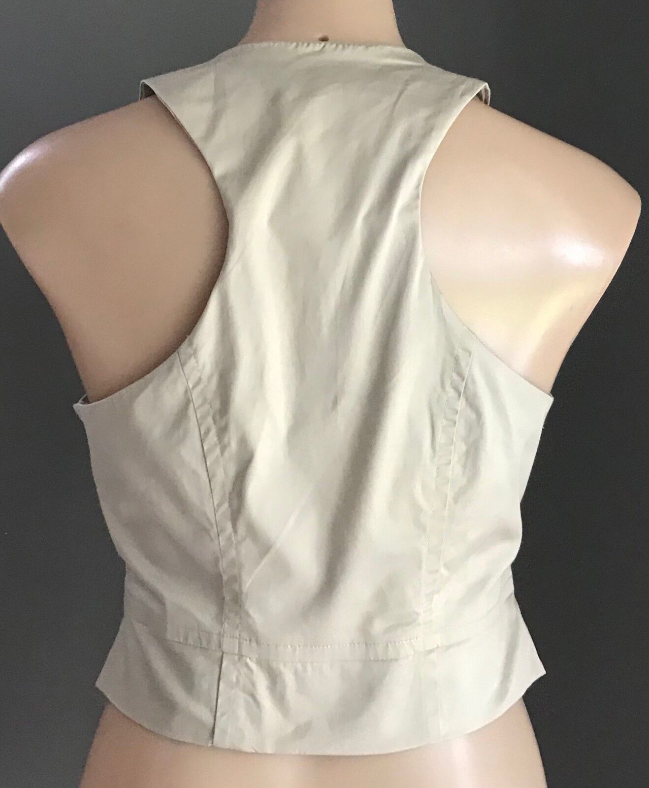 OJAY Vest Waistcoat Beige Sleeveless Fitted Racer Back Buttoned Top Size 10