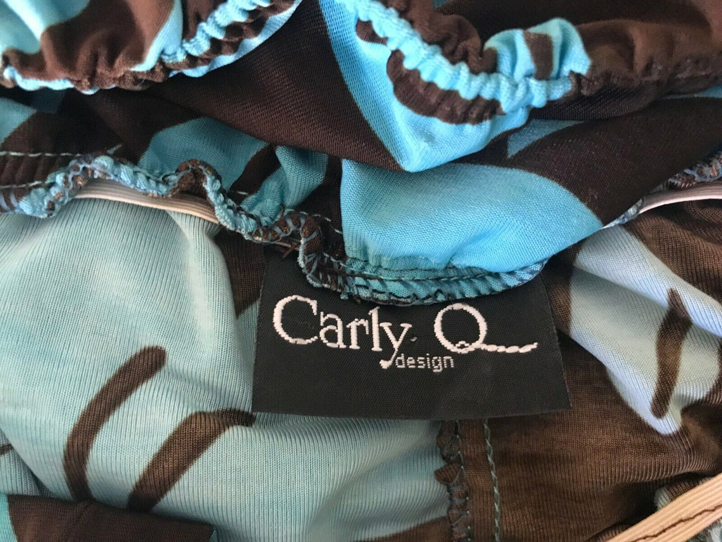 Maxi Dress CARLY Q Design Turquoise Brown Floral Strapless Elastic Waist 14 NEW
